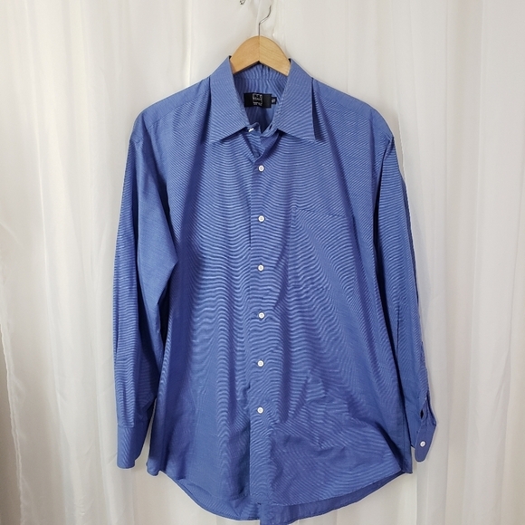 Ike Behar blue fine stripe 100% cotton button down shirt size 16.5 - Picture 1 of 5